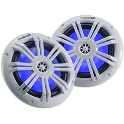 Kicker 45KM604WL 6.5 Inch 2 Way Coaxial Marine Light Up LED Boat Speakers, Pair, 4 Ohm, 150 Max Watts, Blue