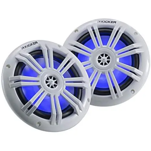 Kicker 45KM604WL 6.5 Inch 2 Way Coaxial Marine Light Up LED Boat Speakers, Pair, 4 Ohm, 150 Max Watts, Blue