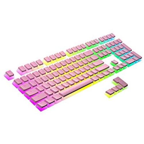 HK Gaming 108 Double Shot PBT Pudding Keycaps Keyset for Mechanical Gaming Keyboard MX Switches (Pink)