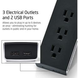 Joule Surge Protector Power Strip with 3 Outlets and 2 USB Ports – Portable for Travel, Hotel, Home, and Office Use