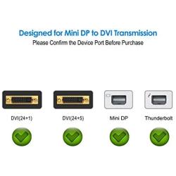 Rankie Mini DisplayPort (Mini DP) to DVI Cable, Thunderbolt Port Compatible, Gold Plated, 6 Feet