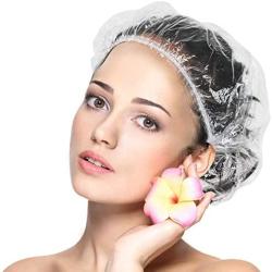 Emoly Shower Caps Disposable, 100 Pcs Large&Thick Clear Waterproof Plastic Elastic Hair Bath Caps for Women Kids Girls, Travel Spa, Hotel and Hair Solon, Portable Travel, Home Use