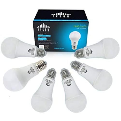 Leson 100 Watt Equivalent A19 LED Light Bulb Standard E26/E27 Base 13W Energy Saving, Daylight Cool White 6500k (6 Pack)