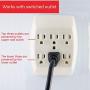 GE 6 Grounded Outlet Adapter Wall Tap, 3 Prong Outlets, Secure Install, UL Listed, Light Almond