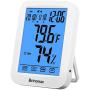 Brinonac Digital Hygrometer Home Office Electronic Thermometer Big LCD Touch Screen Time Clocker with Backlit Calander Clock Alarm