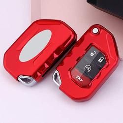 Royalfox(TM) 2/3/4 Buttons Soft TPU flip Folding Remote Key Fob case Cover for Jeep 2020 2021 Gladiator JT Sahara JLU, for 2018 2019 2020 2021 Jeep Wrangler JL JLU Rubicon (red)