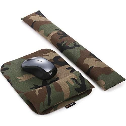 Mouse Pad Wrist Support Set - Keyboard Wrist Rest Pad Bean Bag with Ergobeads, Wrist Pain Relief for Easy Typing, Office, PC, Laptop, Skin-Friendly & Breathable, Washable & Durable, Camouflage