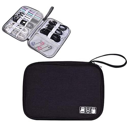 Electronic Organizer Cable Organizer Compact Travel Organizer Bag Electronics Accessories Cases Storage Bag Waterproof for Cable USB SD Card Power Bank Earphone (Black)