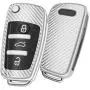 ELOHEI for Audi Key Fob Cover Case,Premium Soft TPU Stripes 360 Degree Full Protection Key Shell Key Case Cover Compatible with Audi A1 A3 Q3 Q7 R8 A6L TT (Silver)