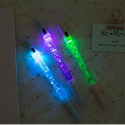 Funny live 6 Pcs Colorful Sequins Drift Glitter Crystal Fairy Magic Wand Gel Pens with Flashing Electronic Lights, 0.35mm Black Ink, Sequins Gel Pen Set With 10 Pcs Black Refills for Smooth Writing