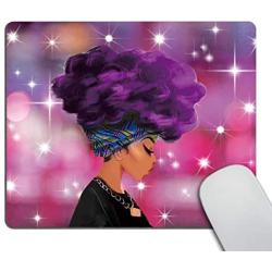 Smooffly Gaming Mousepad Custom,Traditional African Black Women with Purple Hair Afro Hairstyle Watercolor Portrait Picture Print Personalized Rectangle Mouse Pad
