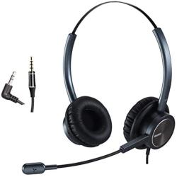 Phone Headset with 2.5mm & 3.5mm Connector for Deskphone Cell Phone PC Laptop, CallCenter Office Headset with Microphone Noise Canceling for Panasonic AT&T Vtech Cordless DECT Phone for Polycom