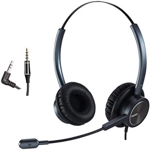 Phone Headset with 2.5mm & 3.5mm Connector for Deskphone Cell Phone PC Laptop, CallCenter Office Headset with Microphone Noise Canceling for Panasonic AT&T Vtech Cordless DECT Phone for Polycom