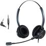 Phone Headset with 2.5mm & 3.5mm Connector for Deskphone Cell Phone PC Laptop, CallCenter Office Headset with Microphone Noise Canceling for Panasonic AT&T Vtech Cordless DECT Phone for Polycom