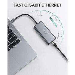 AUKEY USB C Hub Adapter, 6 in 1 Type C Hub with Ethernet Port 1000Mbps, 4K USB C to HDMI, 3 USB 3.0 Ports, 100W USB C PD Charging Thunderbolt 3, for MacBook Pro Air, Chromebook Pixel Laptop Phone