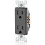Leviton T5325-E 15 Amp 125 Volt, Tamper Resistant, Decora Duplex Receptacle, Straight Blade, Grounding, Black