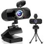 1080P HD Webcam with Microphone, Streaming Computer Web Camera USB PC Desktop Laptop Webcam with Stand/Privacy Cover/Tripod Stand, AutoFocus,Noise Reduction,Plug&Play for Video Calling/Zoom/Meeting