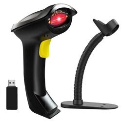 NADAMOO Wireless Barcode Scanner with Stand 2-in-1 2.4G Wireless & Wired USB Bar Code Scanner Handheld Laser Bar Code Reader Automatic Hand Scanner for Computer POS Warehouse Inventory Library