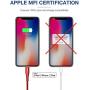 Lightning iPhone Charger Cable 2-Pack 6ft, JSAUX[Apple MFi Certified] Nylon Braided USB Fast Charging Cord Compatible with iPhone X Xs XR / 8/8 Plus / 7/7 Plus / 6 /6S Plus / 5 /5S / iPad(Red)