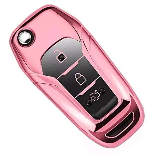 Royalfox(TM) 2 3 Buttons Full TPU flip Remote Key Fob case Cover for 2015-2019 Ford F150 F250,Focus 3 Escort Kuga Mondeo Everest Fiesta Mustang Fecosport Edge MKV Fusion 2016 Ranger S-max (Pink)