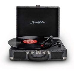 Byron Statics Vinyl Record Player, 3 Speed Turntable Bluetooth Record Player with 2 Built in Stereo Speakers, Replacement Needle, Supports RCA Line Out, AUX in, Portable Vintage Suitcase
