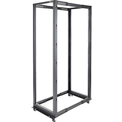 StarTech.com 42U Open Frame Server Rack - 4 Post Adjustable Depth (22'' to 40'') Network Equipment Rack w/ Casters/Levelers/Cable Management (4POSTRACK42),Black