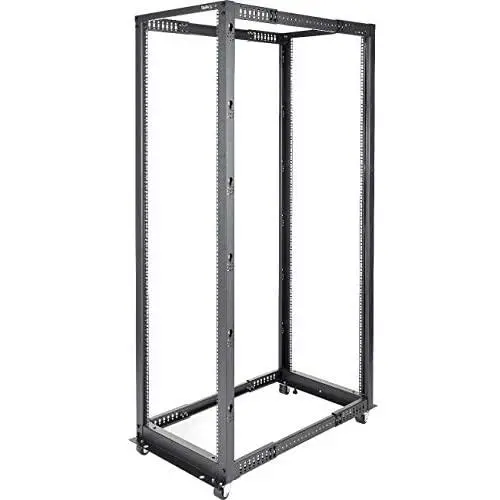 StarTech.com 42U Open Frame Server Rack - 4 Post Adjustable Depth (22'' to 40'') Network Equipment Rack w/ Casters/Levelers/Cable Management (4POSTRACK42),Black