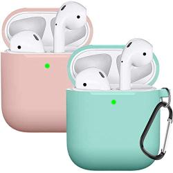 Compatible with AirPods Case Cover Silicone Protective Skin for Airpods Case 2&1 (2 Pack) Sand Pink/Turquoise