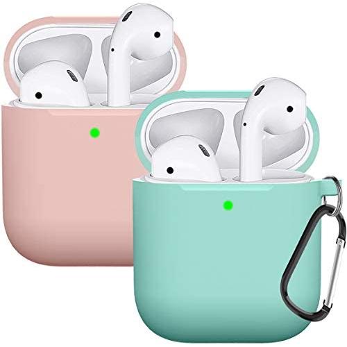 Compatible with AirPods Case Cover Silicone Protective Skin for Airpods Case 2&1 (2 Pack) Sand Pink/Turquoise