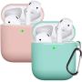 Compatible with AirPods Case Cover Silicone Protective Skin for Airpods Case 2&1 (2 Pack) Sand Pink/Turquoise