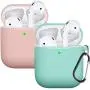 Compatible with AirPods Case Cover Silicone Protective Skin for Airpods Case 2&1 (2 Pack) Sand Pink/Turquoise