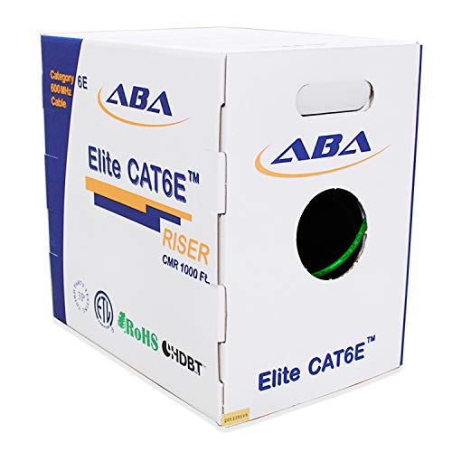 Cat6 CMR Riser (CAT6e) Ethernet Cable 1000ft, 24AWG, Solid Bare Copper Wire, 600MHz, w/Spline(Noise Reducing Cross Separator), UL Certified, Bulk LAN Cable - Green