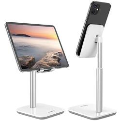 Nulaxy Phone Stand, Height Angle Adjustable Cell Phone Stand, Phone Holder for Desk Compatible with iPhone12 Mini 11 Pro Xs Xs Max Xr X 8 7 6 6s Plus, All Smartphones - Silver