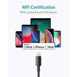 Anker 6ft Premium Double-Braided Nylon Lightning Cable, Apple MFi Certified for iPhone Chargers, iPhone X/8/8 Plus/7/7 Plus/6/6 Plus/5s, iPad Pro Air 2, and More(Black)