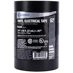 Cambridge Vinyl Electrical Tape, 3/4-in x 66-ft, 6-Pack, Black, 7 Mil Thick, 600 Voltage Rating, Flame Retardant, Commercial Grade, UL and CSA Listed