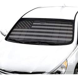 Black White/Gray American Flag - Front Windshield Sun Shade - Accordion Folding Auto Sunshade for Car Truck SUV - Blocks UV Rays Sun Visor Protector - Keeps Your Vehicle Cool - 58 x 28 Inch