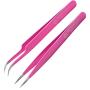 Lash Tweezers, Pack of 2 Stainless Steel Tweezers for Eyelash Extensions | Straight and Curved Tip Eyelash Tweezers | False Lash Application Tools