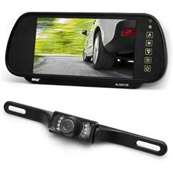 Pyle Backup Car Camera & Rear View Mirror Monitor Screen System-Parking & Reverse Safety Distance Scale Lines, Waterproof & Night Vision Cam with IR LED Lights, 7'' LCD Display for Vehicles-(PLCM7200)