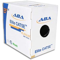 CAT5E Plenum (CMP), Ethernet Cable 1000ft, Unshielded Twisted Pair (UTP) 24AWG, Solid Pure Bare Copper, 350MHz, UL Certified, Easy to Pull, No Kinking, Bulk Networking LAN Cable - Black