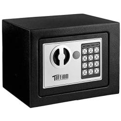Mini Safe, Electronic Digital Security Safe Box, Password Keypad & Key Lock, for Home Office Hotel Business Use, Jewelry Gun Cash Valuables Storage, Solid Steel with 4 Batteries