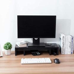Superjare Dual Monitor Stand Riser, Adjustable Length and Angle Multi Screen Stand, Desktop Stand Storage Organizer for Laptop Computer/TV/PC/Printer- Black