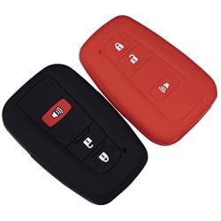 Lcyam Black Red Soft Material Silicone Key Fob Cover Case 3 Button Fits for Toyota Prius Avalon Corolla Camry RAV4 Smart Keyless Remote