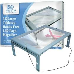 3X Large Full Page Magnifier with 12 LED Lights[Provide Evenly Lit Viewing Area], Foldable Flip-Out Legs, Dual Power Supply Modes- Ideal for Hands Free Reading, Low Vision, Seniors with Aging Eyes