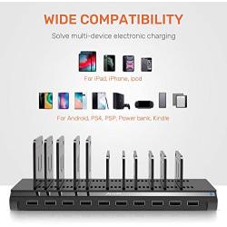 Alxum 10 Port USB Charging Station, Charging Station Dock for Multiple Device with Adjustable Dividers, Compatible with iPhone, iPad Air/Mini, Samsung Galaxy, LG stylo, Google Pixel, Kindle, Black
