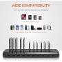 Alxum 10 Port USB Charging Station, Charging Station Dock for Multiple Device with Adjustable Dividers, Compatible with iPhone, iPad Air/Mini, Samsung Galaxy, LG stylo, Google Pixel, Kindle, Black