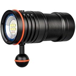TrustFire DF50 Scuba Diving Light, 6500 Lumens Video Camera Photography Dive LED Flashlight, USB Rechargeable Torch, 70M Underwater, Super Bright, with Violet Red White Lights, 21700 Battery Pack