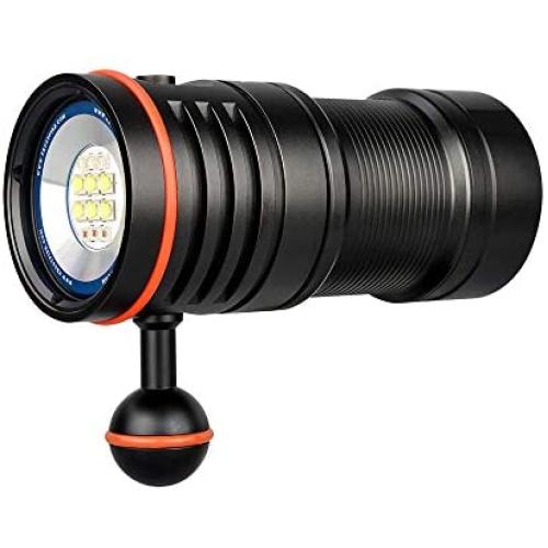 TrustFire DF50 Scuba Diving Light, 6500 Lumens Video Camera Photography Dive LED Flashlight, USB Rechargeable Torch, 70M Underwater, Super Bright, with Violet Red White Lights, 21700 Battery Pack