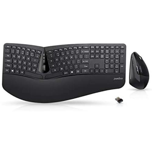 Perixx Periduo-605, Wireless Ergonomic Split Keyboard and Vertical Mouse Combo, Adjustable Palm Rest and Membrane Low Profile Keys, Black, US English Layout (11633)