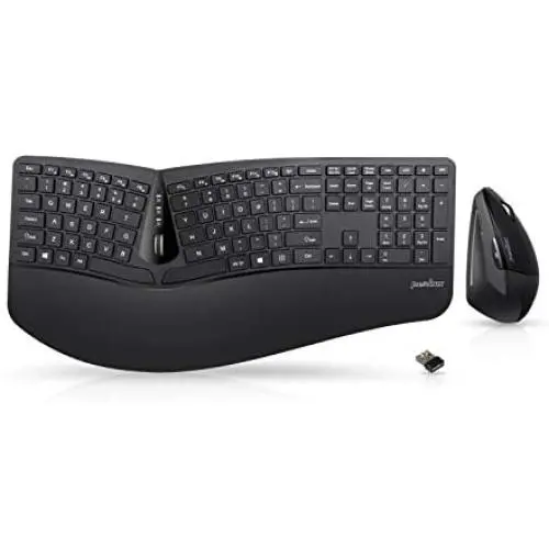 Perixx Periduo-605, Wireless Ergonomic Split Keyboard and Vertical Mouse Combo, Adjustable Palm Rest and Membrane Low Profile Keys, Black, US English Layout (11633)