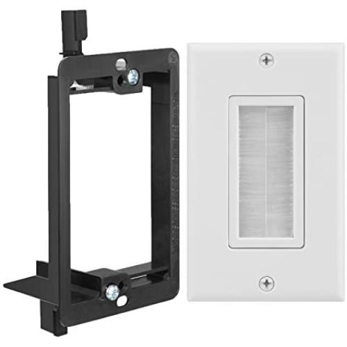 Fosmon Single Gang Wall Plate 2 Piece, Brush Style Opening Passthrough Cable Plate with Low Voltage Mounting Bracket